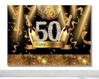 Telón de fondo para fiesta de 50 cumpleaños, cartel de decoración de 50 años,  Marco azul