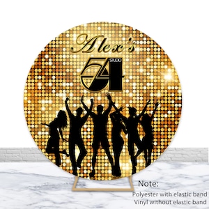 Studio 54 Round Backdrop 54th Birthday Party Photography Background Custom Gold 70s Retro Circle Cover Decorations Photo Booth Backdrop