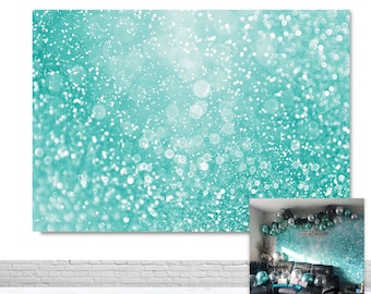 Teal Blue Glitter Photography Backdrop Mint Green Bokeh Photo Background Birthday Wedding Baby Shower Vinyl Printed Backdrop