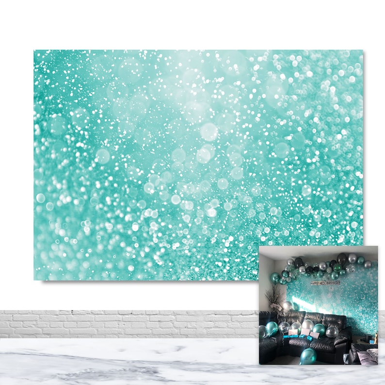 Teal Blue Glitter Photography Backdrop Mint Green Bokeh Photo Etsy