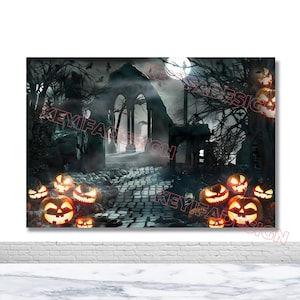 Spooky Halloween Backdrop Scary Moon Pumpkin Lantern Photo Backdrop Horror Halloween Banner Festival Decorations Photo Booth Props