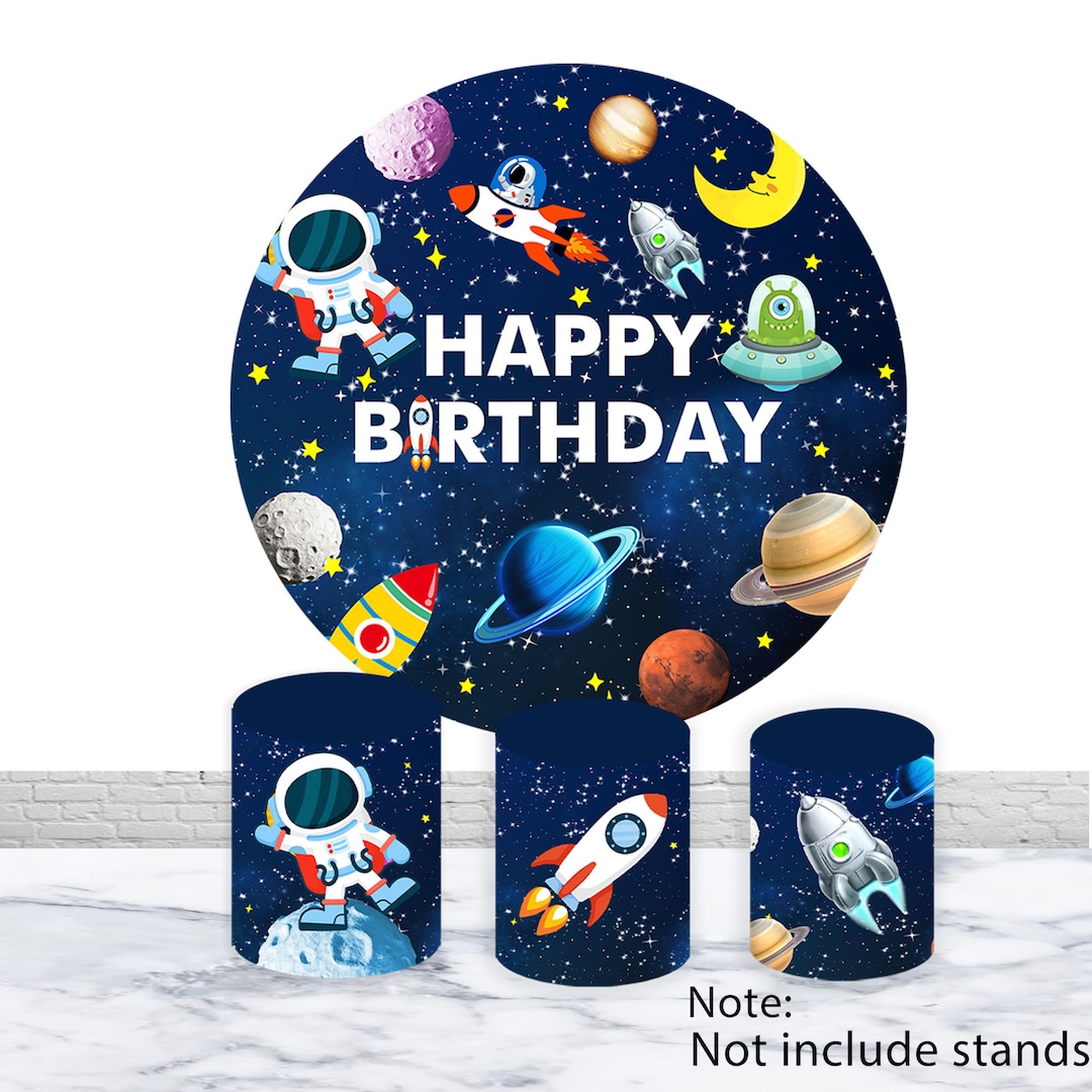 Astronaut Star Comet Round Birthday Backdrop For Boy