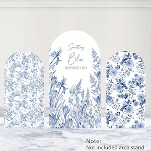 Something Blue Before I Do Arch Backdrop Bridal Shower Backdrop Custom Polyester Double-Sided Floral Flower Arch Cover Blue Bloom Party Prop