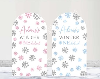 Cubierta de arco personalizada Winter Onederland para baby shower de niño o niña, fondo de poliéster de doble cara, cubierta de arco Winter Wonderland, decoración para el primer cumpleaños