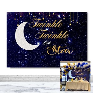 Twinkle Little Star Baby Shower Fotografie Hintergrund Himmel Mond und Sterne Foto Hintergrund Vinyl Polyester Blau Decor Banner Poster Prop
