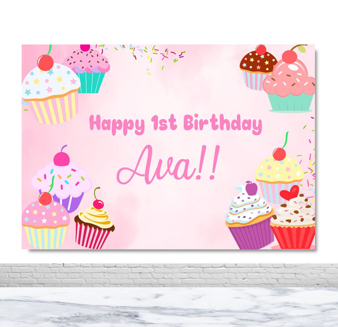 Cupcake Theme Birthday Backdrop for Photography Kids Birthday Cake