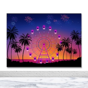 Sommer Riesenrad Foto Hintergrund Nacht Palmenblätter Tropisch Fotografie Hintergrund Poster Banner Poster Hintergrund Foto Requisite