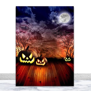 Halloween Photography Backdrops Pumpkin Lantern Wood Floor Ghost Moon Photo Background Orange Vinyl Photo Booth Props