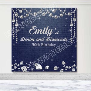 Denim And Diamonds Backdrop Custom 30th 40th 50th 60th Birthday Photography Background 50 And Fabulous Backdrop Denim Banner Photocall Props