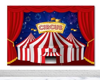 Carnival Circus Photography Backdrop Kids 1st Birthday Fireworks Vinyl Photo Booth Background Navy Blue and Red Tent Photo Booth Backdrop