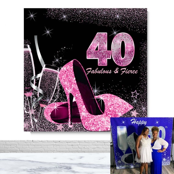 Felice 40esimo 50esimo compleanno Sfondo fotografico Hot Pink Glitter Tacco  alto Champagne Sfondo fotografico Vinile nero Photo Booth Sfondo -   Italia