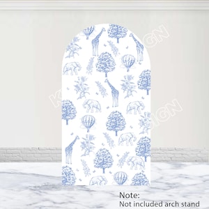 Safari Arch Backdrop Bambini Compleanno Baby Shower Sfondo Poliestere Bifacciale Blu Elefante Giraffa Arco Copertura Animale Festa Fotografia Prop