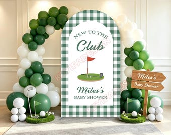 Nuovo al Club Copertura per arco Sfondo fotografico personalizzato in poliestere per baby shower a tema golf