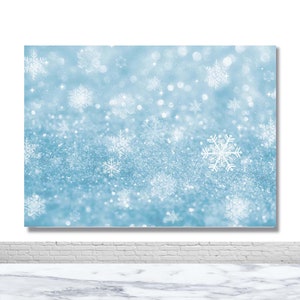 Sfondo fotografico di neve e ghiaccio del paese delle meraviglie invernale, festa di compleanno, sfondo fotografico blu di Natale, sfondo di fiocchi di neve, banner decorativo per cabina fotografica