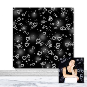 Early 2000s Heart Photography Backdrop Birthday Party Photo Backdrop Valentine&#39;s Day  Black White Vinyl Polyester Photo Booth Background