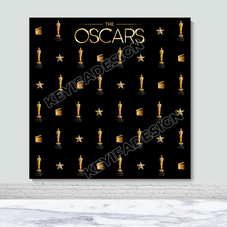 The Oscars Step and Repeat Backdrop Hollywood Gold Statuette Academy ...