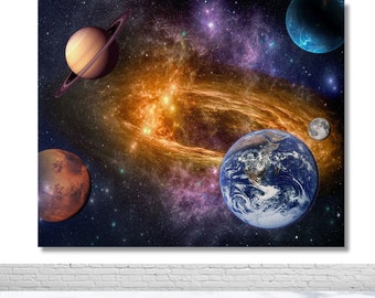 Galaxy Photography Backdrop Starry Sky Outer Space Planets Photo Background Birthday Party Wall Decor Vinyl Polyester Photo Backdrop