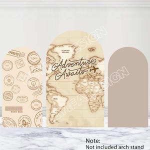 L'aventure vous attend, la couverture de l'arche, la toile de fond, la carte du monde personnalisée recto-verso en polyester, la couverture de l'arche sur le thème du voyage, l'accessoire de décoration d'anniversaire