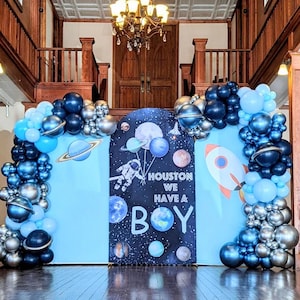 Blue Galaxy Astronaut Star Arch Baby Shower Backdrop