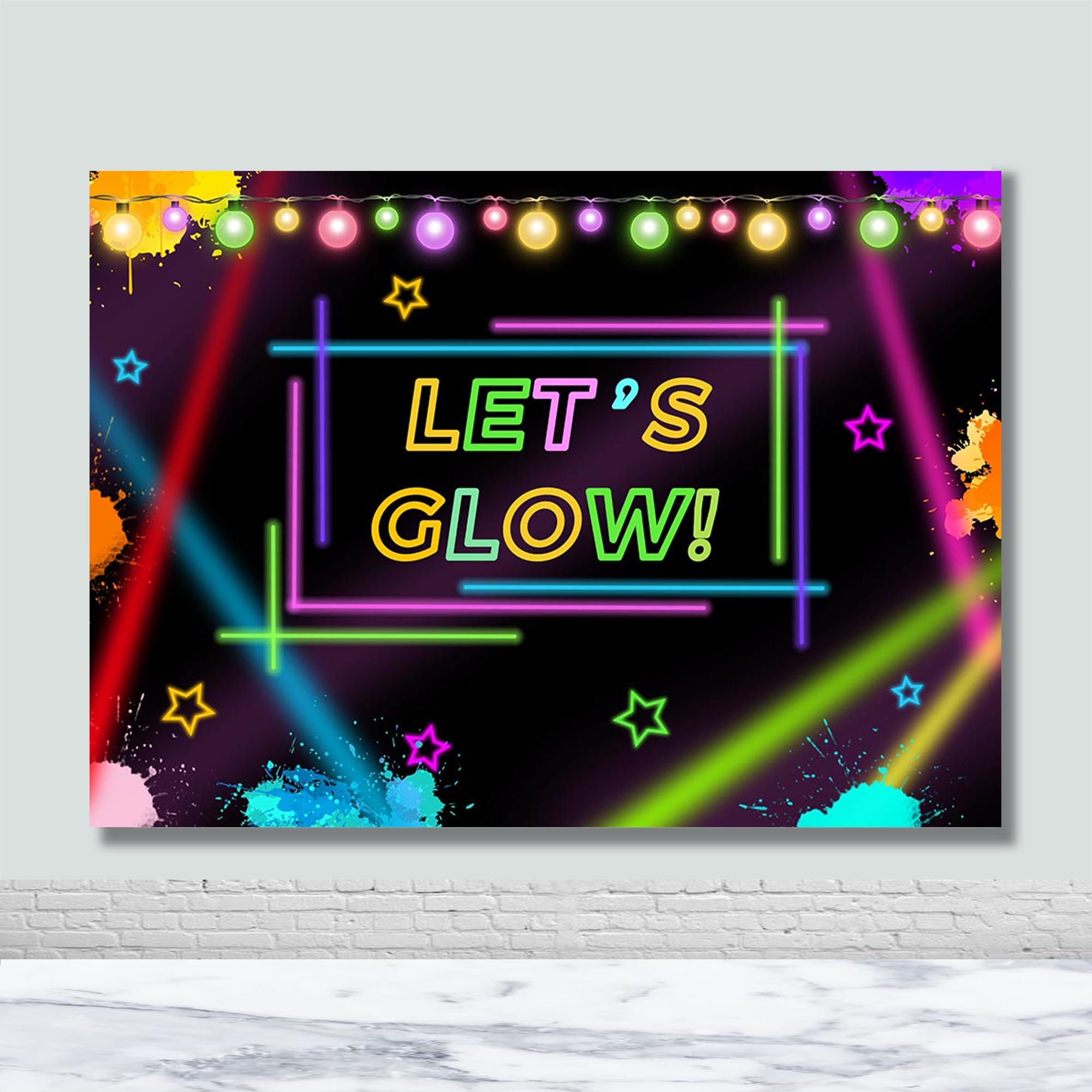 Neon Glow Party Photo Backdrop Happy Birthday Graffiti Party Photography Background Colorful Shinning Lights Decor Banner