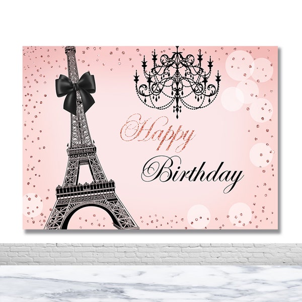 Eiffel Tower Paris Photography Backdrop Happy Birthday Photo Background Personalized Pink Party Decor Banner Photo Booth Backdrop