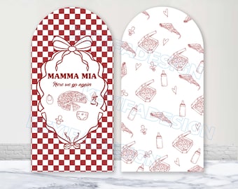 Mamma Mia Here We Go Again Arch Cover Custom Polyester Mamma Mia Pizza Baby Shower Arch Backdrop