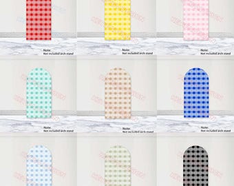 Cubierta de arco de poliéster con estampado Palaka de Hawái a cuadros, personalizada en cualquier color. Fondo de arco con estampado Palaka a cuadros vichy.