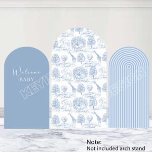 Blue Safari Arch Cover Giraffe Elephant Baby Shower Backdrop Custom Polyester Double-Sided Ripple Arch Backdrop Animal Party Photocall Prop