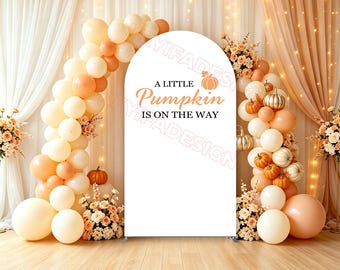 Una piccola zucca sta arrivando - Sfondo ad arco - Decorazioni autunnali per baby shower a tema zucca