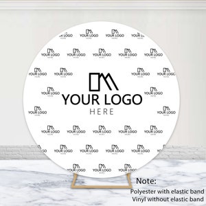 Stap en herhaal logo aangepaste ronde cover achtergrond witte foto achtergrond gepersonaliseerde vinyl polyester cirkelboog cover decoraties prop