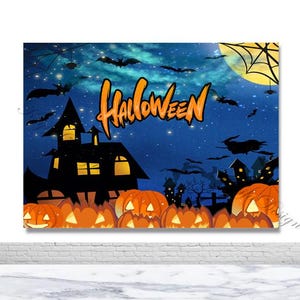 Halloween Birthday Backdrop Spooky Pumpkin Lantern Photography Backdrop Old Castle Halloween Party Decor Banner Poster Photography Prop