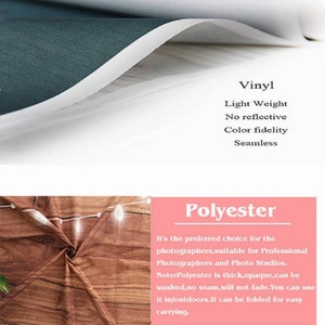 May include: Two fabric backdrop options for photography: vinyl, which is light weight, non-reflective, and seamless, and polyester, which is thick, opaque, washable, and can be folded for easy carrying.