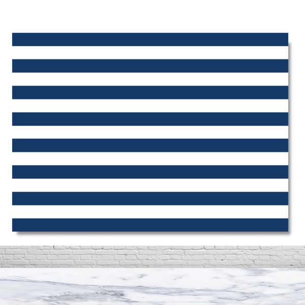 Navy Blue and White Striped Photography Backdrop Birthday Party Bridal Shower Horizontal Line Stipes Vinyl Photo Booth Background