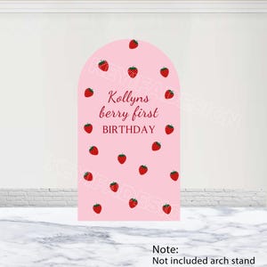 Strawberry Arch Backdrop Kids Birthday Photo Background Custom Polyester Double-Sided Berry First Birthday Arch Cover 1st Baby Shower Decor