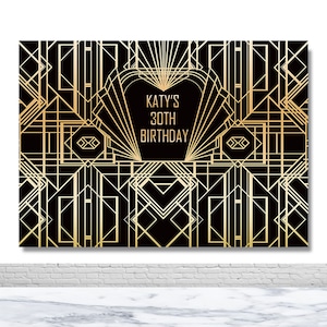 Great Gatsby Birthday Photography Backdrop Wedding Bridal Shower Picture Backdrop Roaring 20S Gold and Black Banner Photo Booth Background