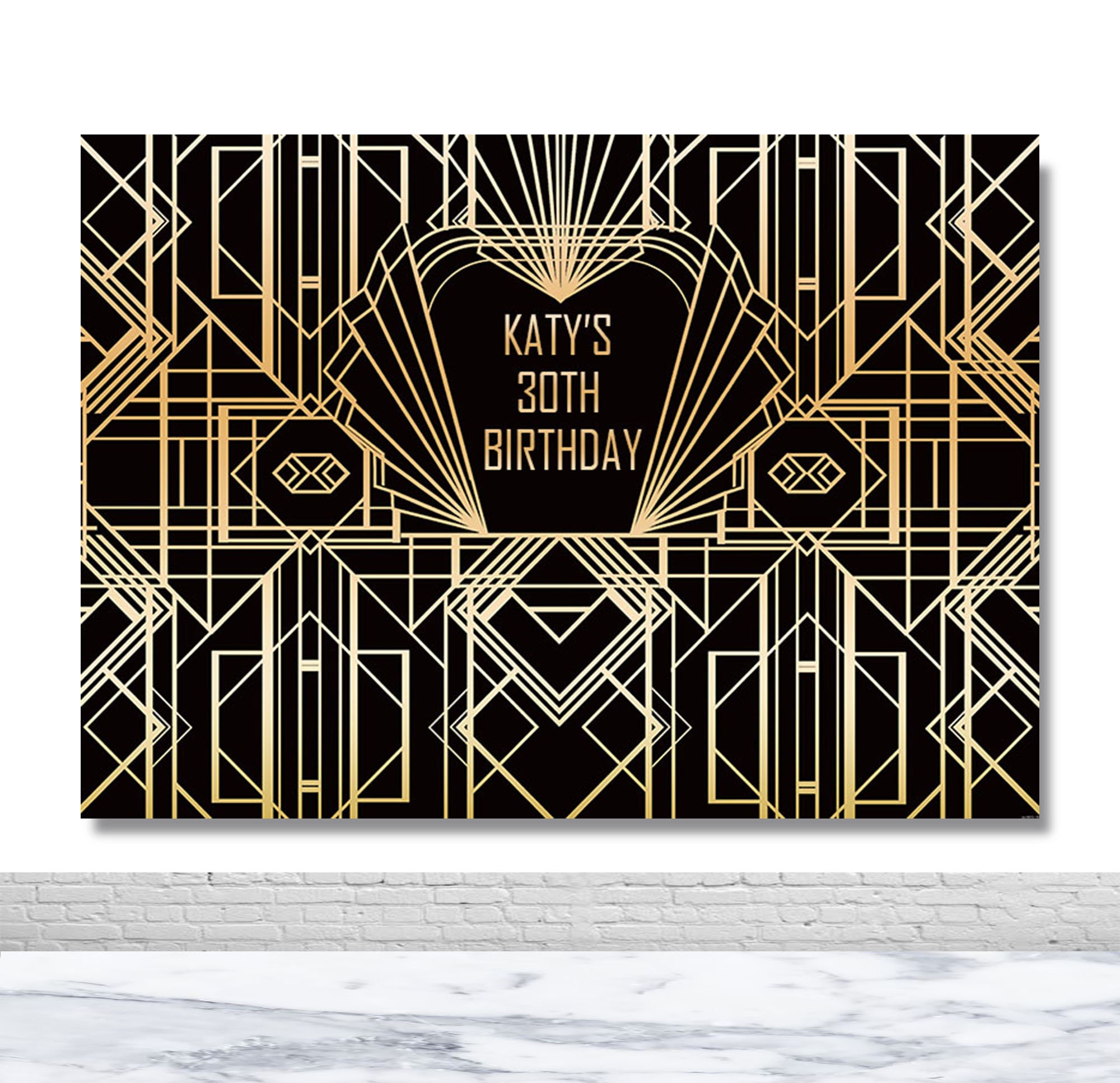 Great Gatsby Birthday Photography Backdrop Wedding Bridal Shower Picture Backdrop Roaring 20S Gold and Black Banner Photo Booth Background