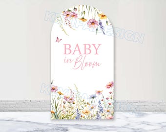 Baby In Bloom Arch Cover Custom Polyester Little Wildflower Baby Shower Arch Backdrop