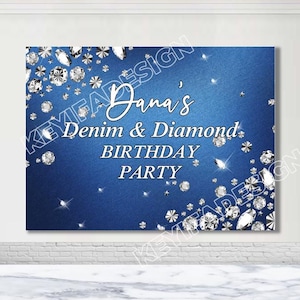 Denim And Diamonds Birthday Backdrop Fabulous 30th 40th 50th Birthday Photo Backdrop Custom Denim Backdrop Diamonds Banner Birthday Prop
