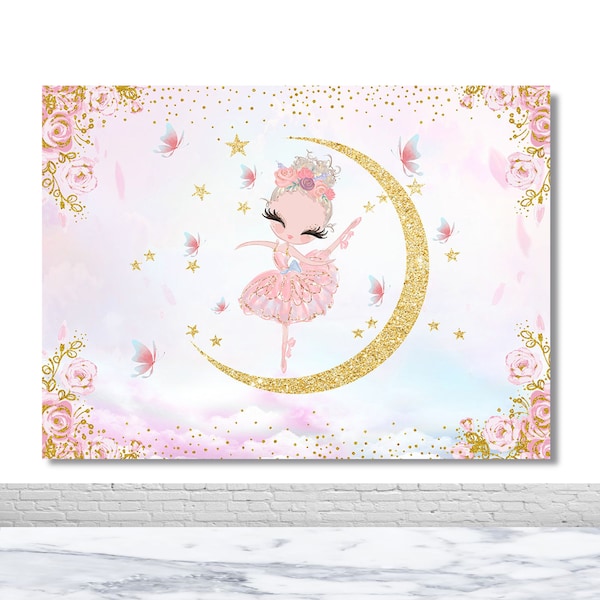 Ballet Dancer Pink Photography Backdrop Girl Birthday Baby Shower Photo Background Dance Ballerina Butterflies Star Moon Decor Banner Props