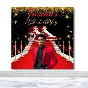 Sneaker Ball 16th Birthday Photography Backdrop Sneaker Gala Red Carpet Photo Backdrop Gold Dots Party Decor Banner Photo Booth Backdrop