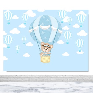 Hot Air Balloons Bear Photography Backdrop Kids Birthday Baby Shower Picture Backdrop Blue Sky Cloud Photo Background