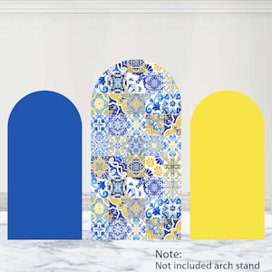 Motivo mediterraneo, copertura per arco, fondale per addio al nubilato, fondale per baby shower, fondale per arco bifacciale in porcellana blu e bianca, decorazione per prop
