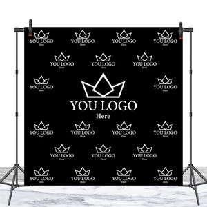 May include: Black backdrop with a repeating crown pattern and the text "YOU LOGO Here" in white. The backdrop is mounted on a black stand, suitable for photography or events.