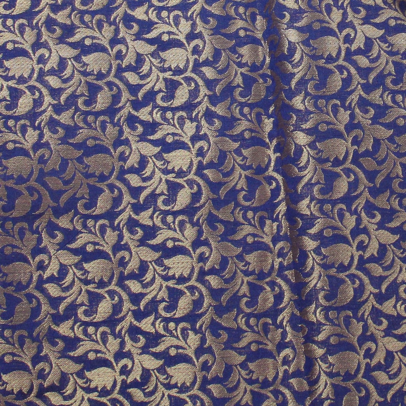 Navy Blue Brocade Art Silk Fabric By The Yard Brocade Fabric Solid Pattern Wedding Lehenga Skirt Cushion Cover Tabletop Fabric For Sewing image 5