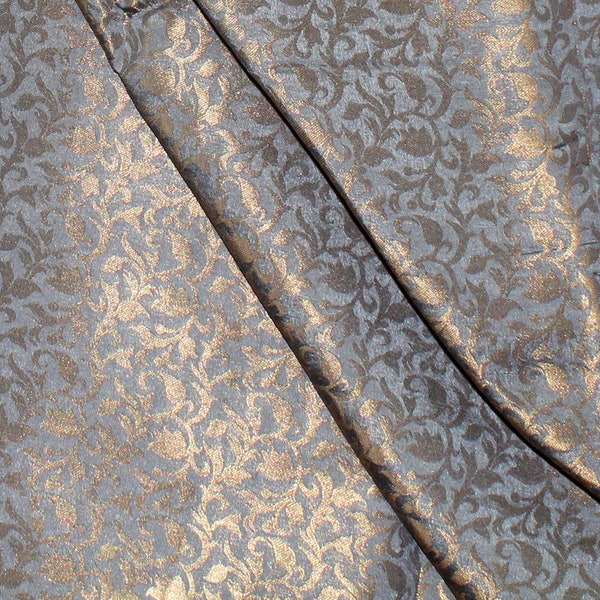 Gray Brocade Art Silk Fabric By The Yard Home Decor Wedding Lehenga Fabric, Blouse, Cushion Cover Indian Brocade Fabric