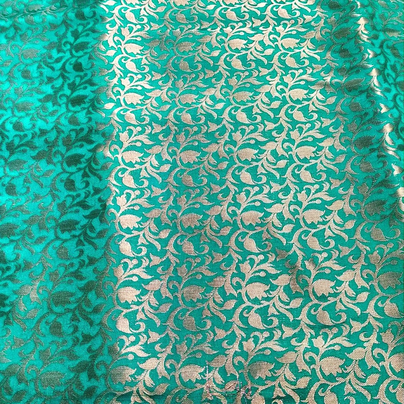 Indian Brocade Fabric by the Yard Home Decor Teal Green Solid - Etsy