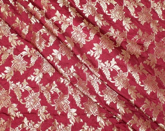 Maroon Indian Brocade Fabric, Brocade Fabric, Brocade Blended Silk Fabrics for Wedding Dresses, Blouses, Lehengas, Gowns Fabric