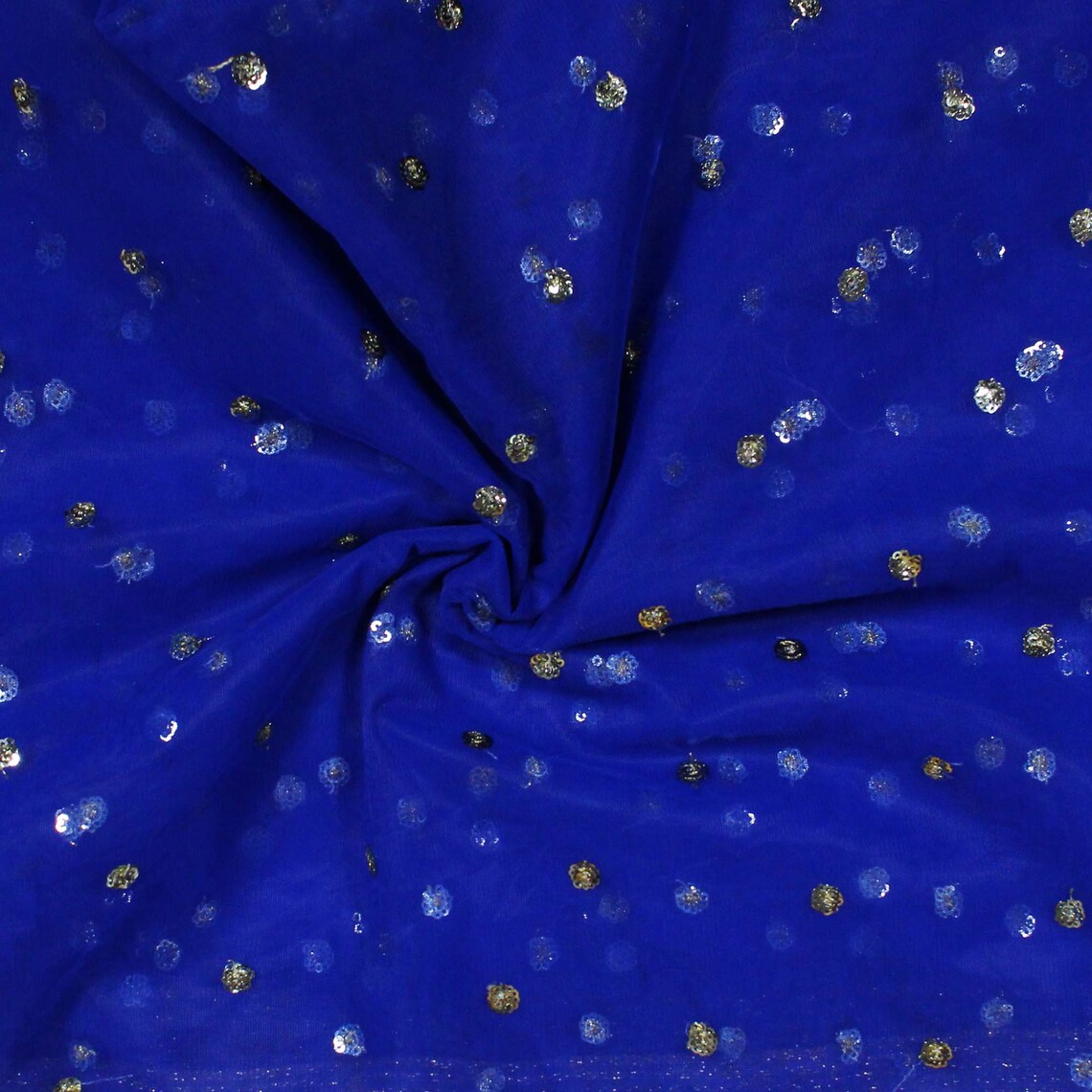Royal Blue Net Fabric Sequence Work Fabric For Dupatta Saree Etsy
