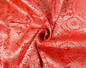Banarasi Brocade Silk Fabric Red Banaras Brocade Fabric Gold Weaving Indian Brocade Silk Fabric Wedding Dress jacket Fabric by the Yard