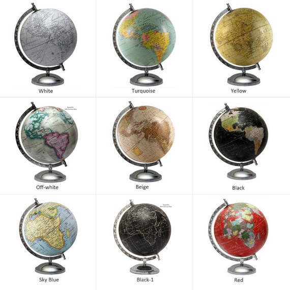 5/" Vintage BLACK World Map Globe Decorative Tiny Desktop Rotate Geography Globe